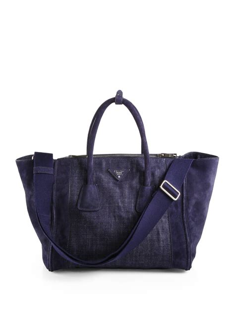 prada denim bag price|Prada suede tote.